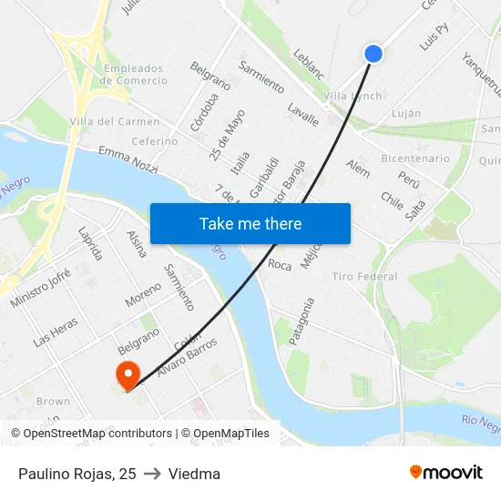 Paulino Rojas, 25 to Viedma map