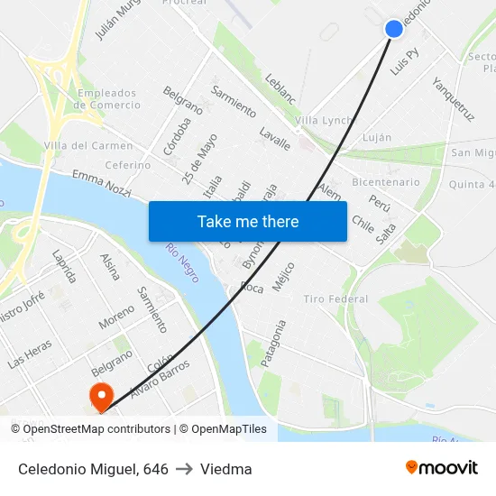 Celedonio Miguel, 646 to Viedma map