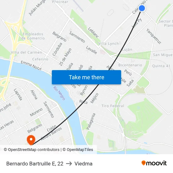 Bernardo Bartruille E, 22 to Viedma map