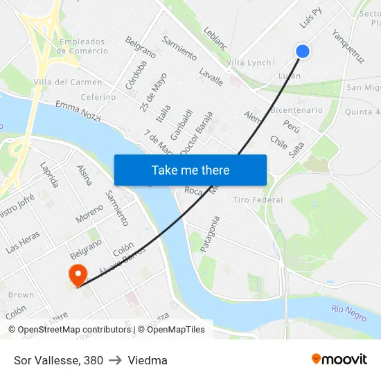 Sor Vallesse, 380 to Viedma map