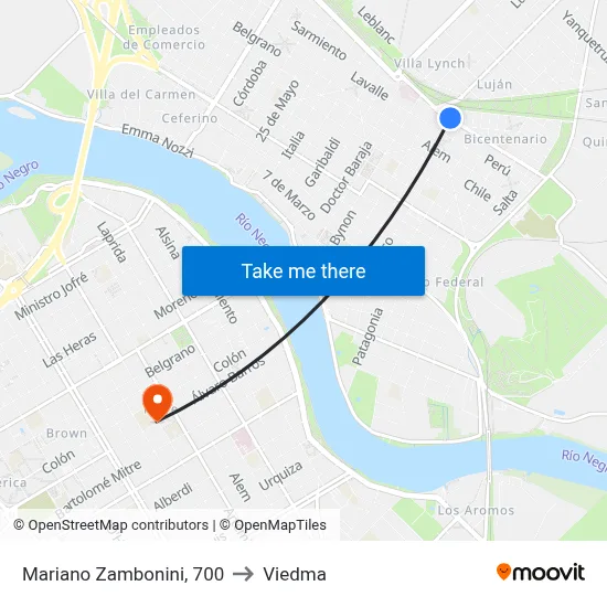 Mariano Zambonini, 700 to Viedma map
