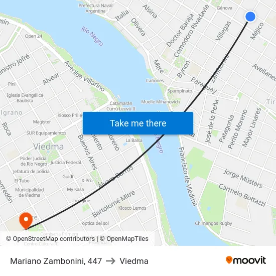 Mariano Zambonini, 447 to Viedma map