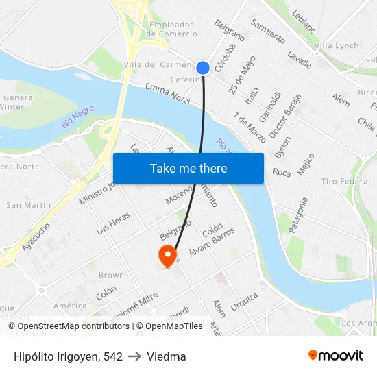 Hipólito Irigoyen, 542 to Viedma map