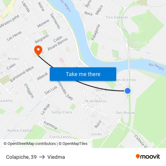 Colapiche, 39 to Viedma map
