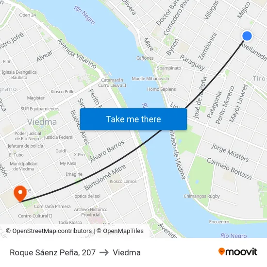 Roque Sáenz Peña, 207 to Viedma map