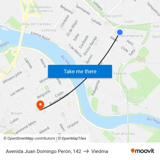 Avenida Juan Domingo Perón, 142 to Viedma map