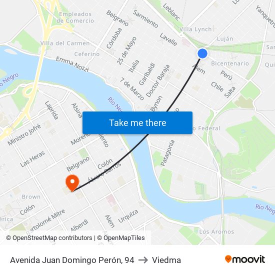 Avenida Juan Domingo Perón, 94 to Viedma map