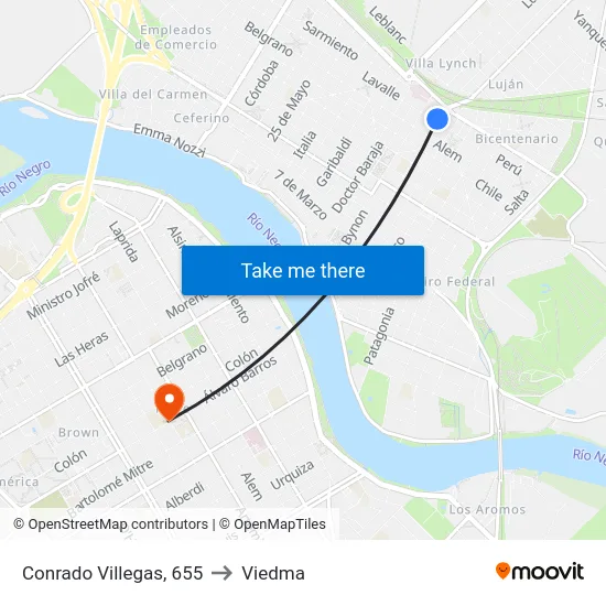 Conrado Villegas, 655 to Viedma map