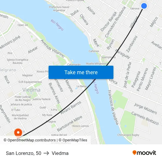San Lorenzo, 50 to Viedma map