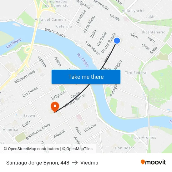 Santiago Jorge Bynon, 448 to Viedma map