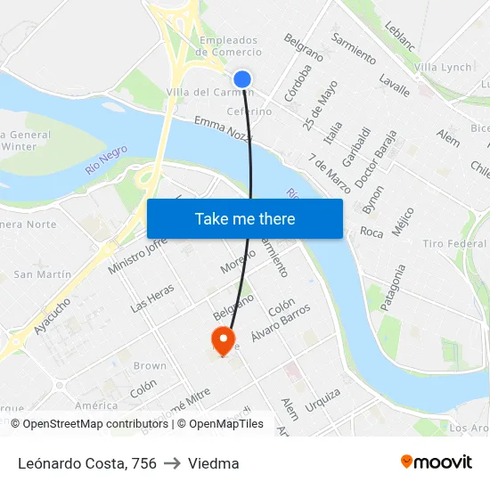 Leónardo Costa, 756 to Viedma map