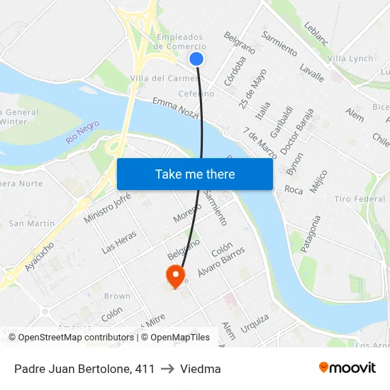 Padre Juan Bertolone, 411 to Viedma map