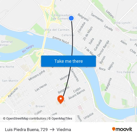 Luis Piedra Buena, 729 to Viedma map