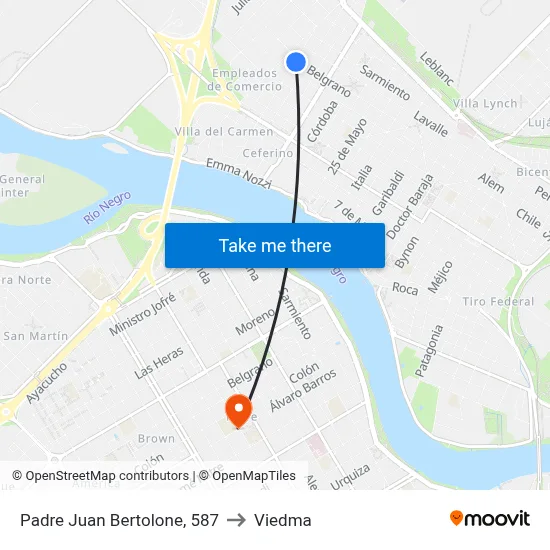 Padre Juan Bertolone, 587 to Viedma map