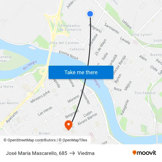José María Mascarello, 685 to Viedma map