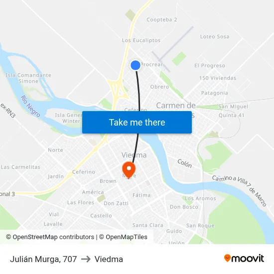 Julián Murga, 707 to Viedma map
