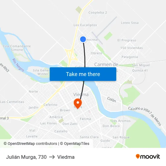 Julián Murga, 730 to Viedma map