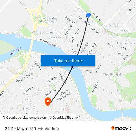 25 De Mayo, 750 to Viedma map
