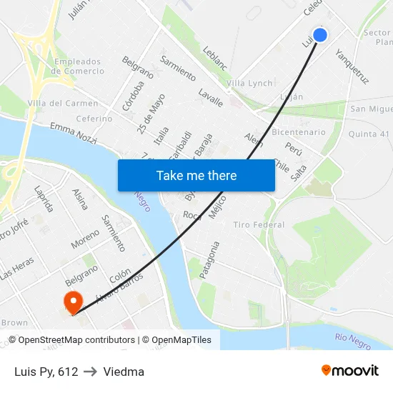 Luis Py, 612 to Viedma map
