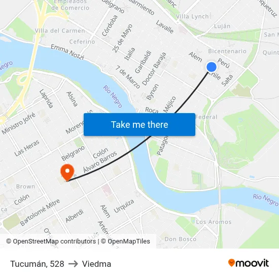 Tucumán, 528 to Viedma map