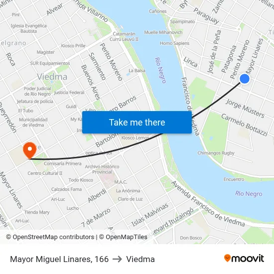 Mayor Miguel Linares, 166 to Viedma map