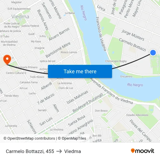 Carmelo Bottazzi, 455 to Viedma map