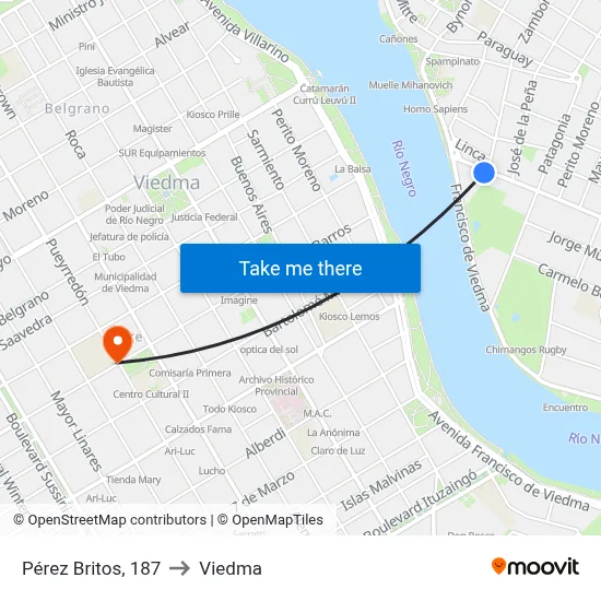 Pérez Britos, 187 to Viedma map