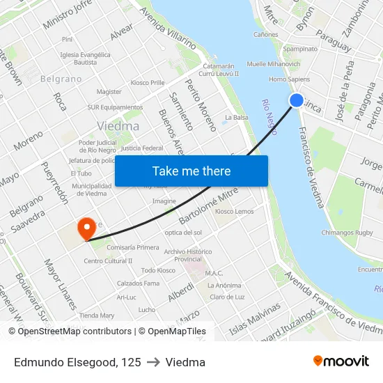 Edmundo Elsegood, 125 to Viedma map