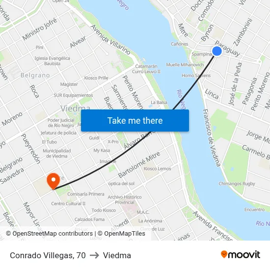Conrado Villegas, 70 to Viedma map