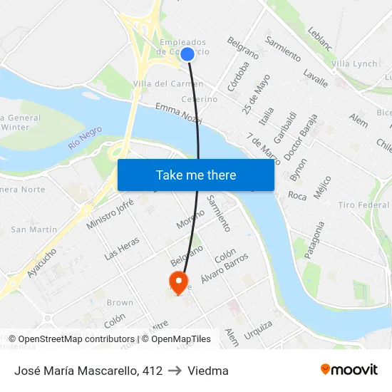 José María Mascarello, 412 to Viedma map