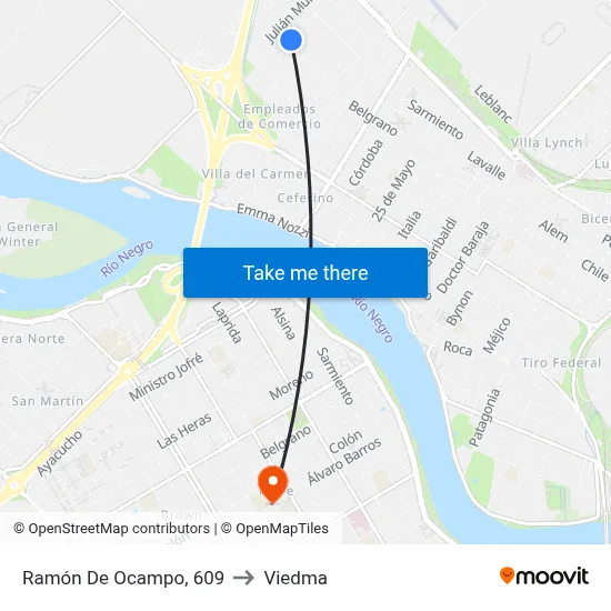 Ramón De Ocampo, 609 to Viedma map