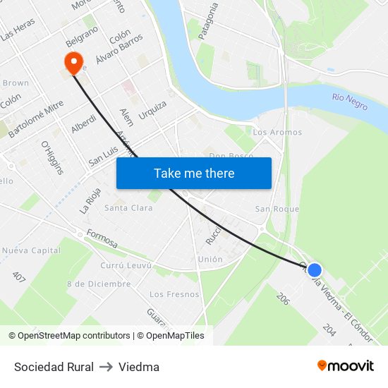 Sociedad Rural to Viedma map