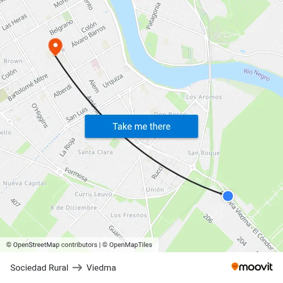 Sociedad Rural to Viedma map