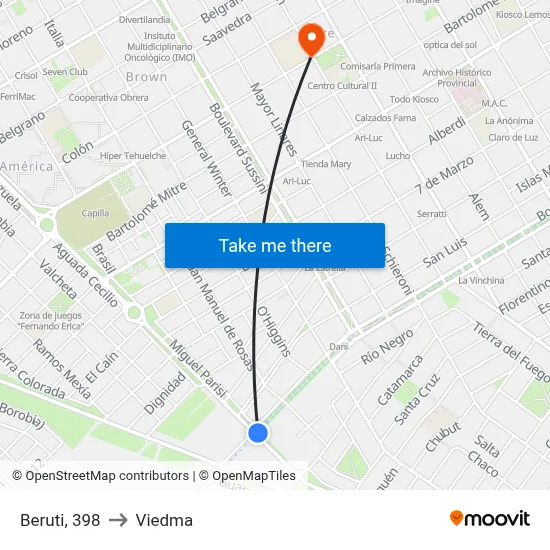 Beruti, 398 to Viedma map