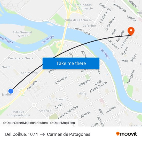 Del Coihue, 1074 to Carmen de Patagones map