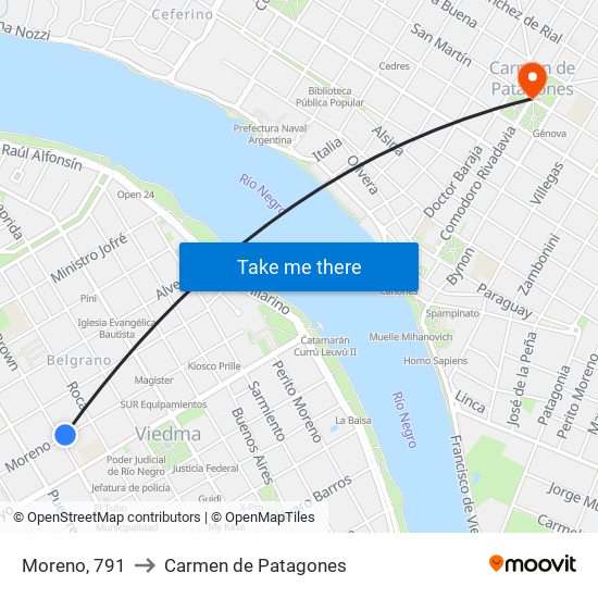 Moreno, 791 to Carmen de Patagones map