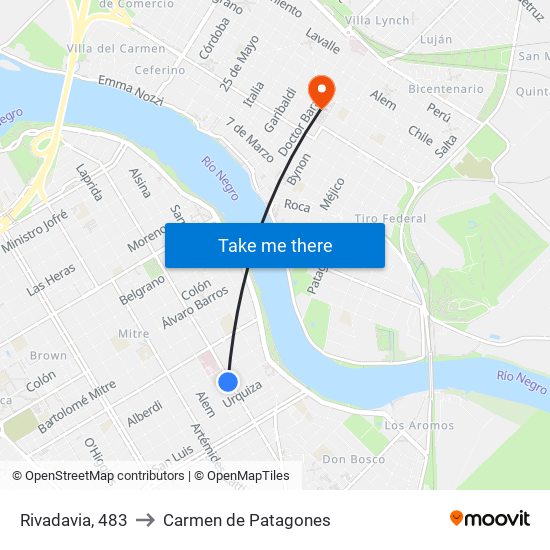 Rivadavia, 483 to Carmen de Patagones map
