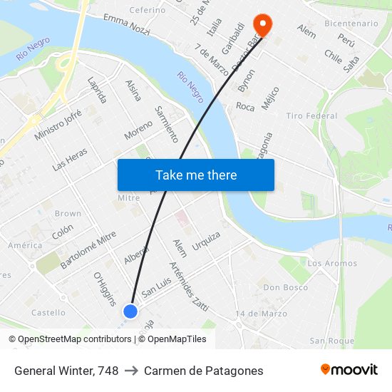 General Winter, 748 to Carmen de Patagones map