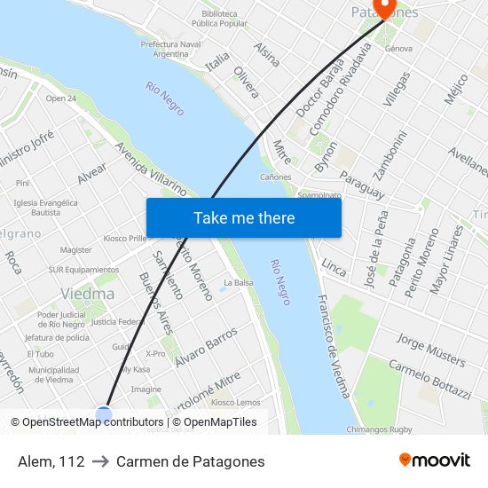 Alem, 112 to Carmen de Patagones map