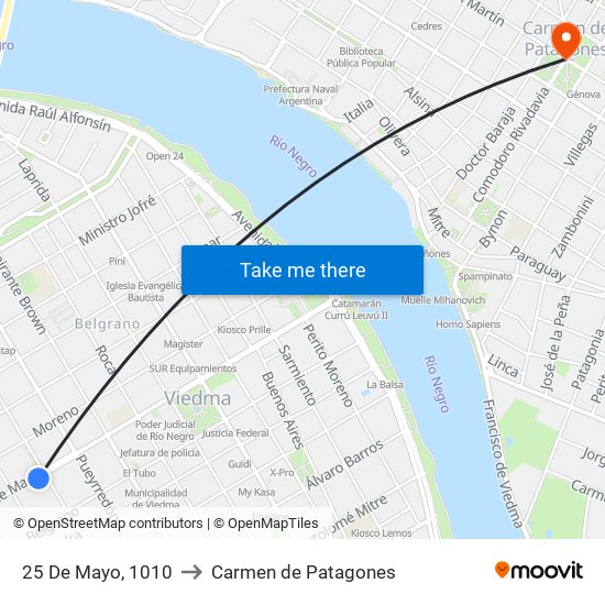 25 De Mayo, 1010 to Carmen de Patagones map