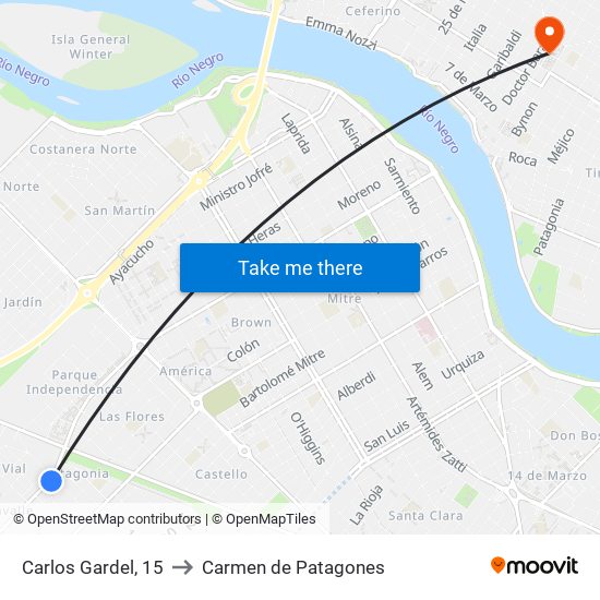 Carlos Gardel, 15 to Carmen de Patagones map