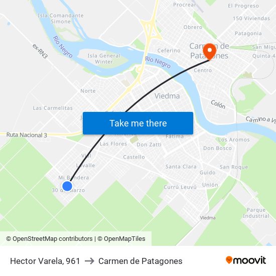 Hector Varela, 961 to Carmen de Patagones map
