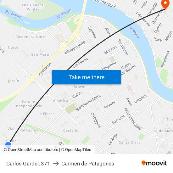 Carlos Gardel, 371 to Carmen de Patagones map