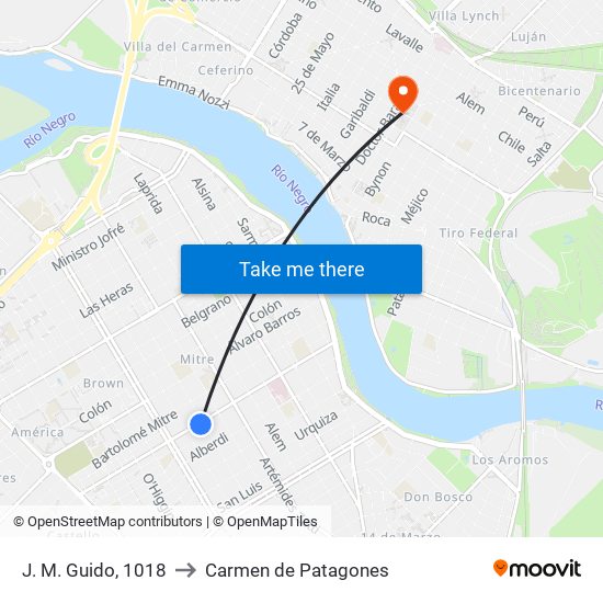 J. M. Guido, 1018 to Carmen de Patagones map