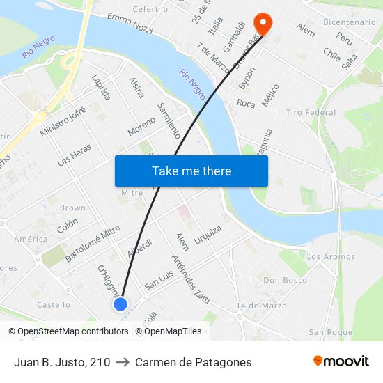 Juan B. Justo, 210 to Carmen de Patagones map