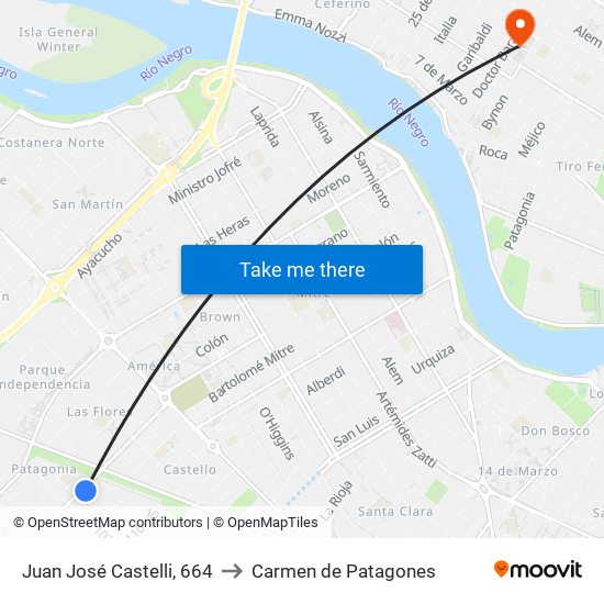 Juan José Castelli, 664 to Carmen de Patagones map