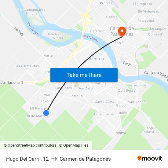 Hugo Del Carril, 12 to Carmen de Patagones map