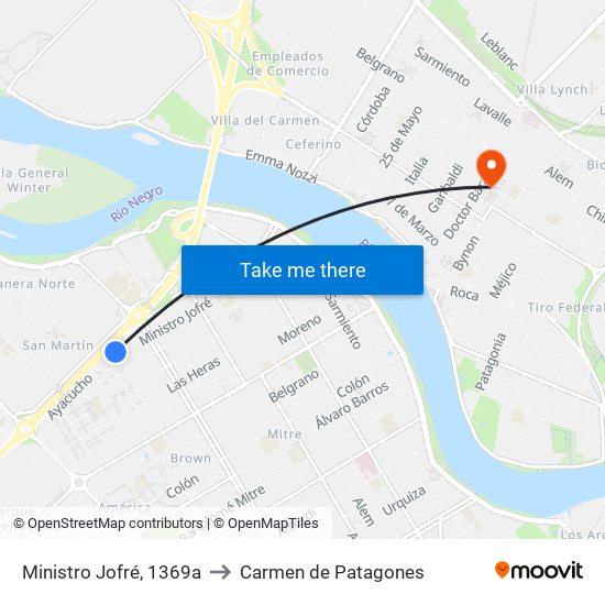 Ministro Jofré, 1369a to Carmen de Patagones map