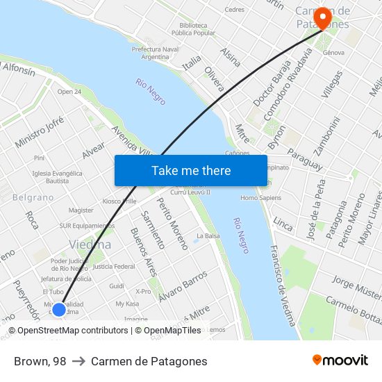 Brown, 98 to Carmen de Patagones map