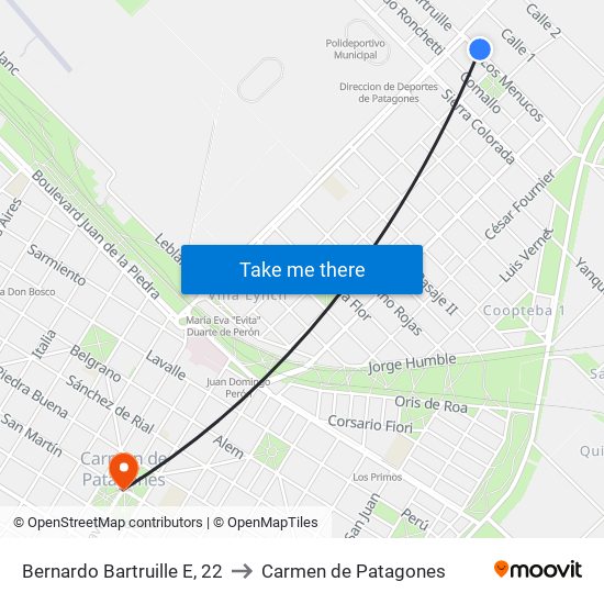 Bernardo Bartruille E, 22 to Carmen de Patagones map
